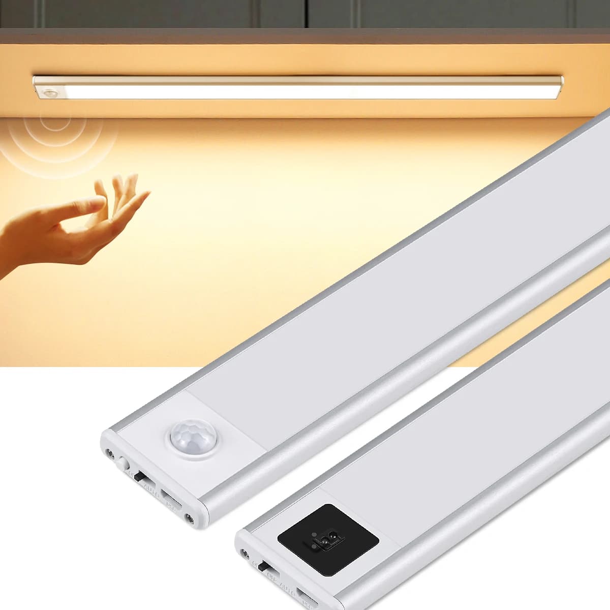 Lampe LED Ultra-mince USB pour armoire, balayage manuel/capteur de mouvement PIR, lampe de cuisine e