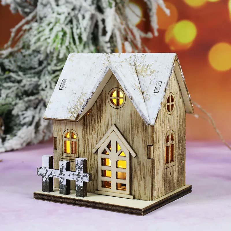 Maison en bois avec lumière LED pour Noël, cabine Shoous, décorations de joyeux Noël, ornements d'ar