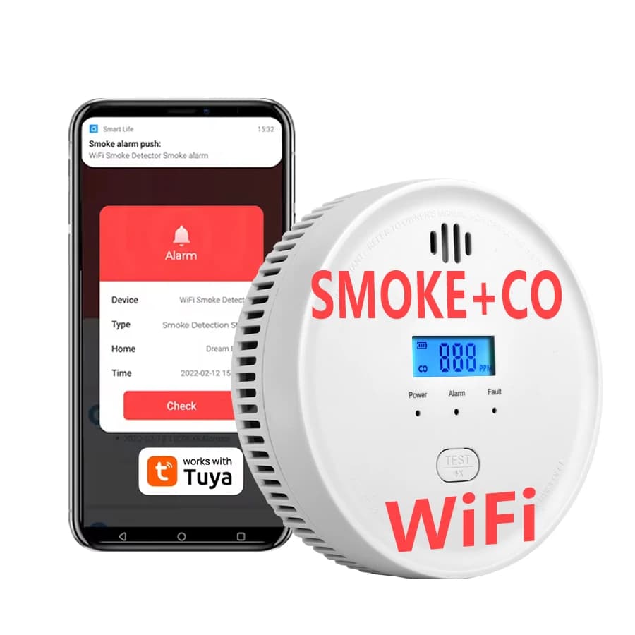 SMARSECUR WiFi détecteur de fumée et de monoxyde de carbone batterie de secours alarme de fumée et d