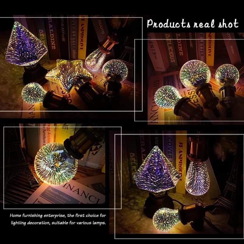 Ampoule LED Star Fire Works 3D E27 Vintage Edison, lumière de nuit AC110V 220V A60 ST64 G80 G95 G125