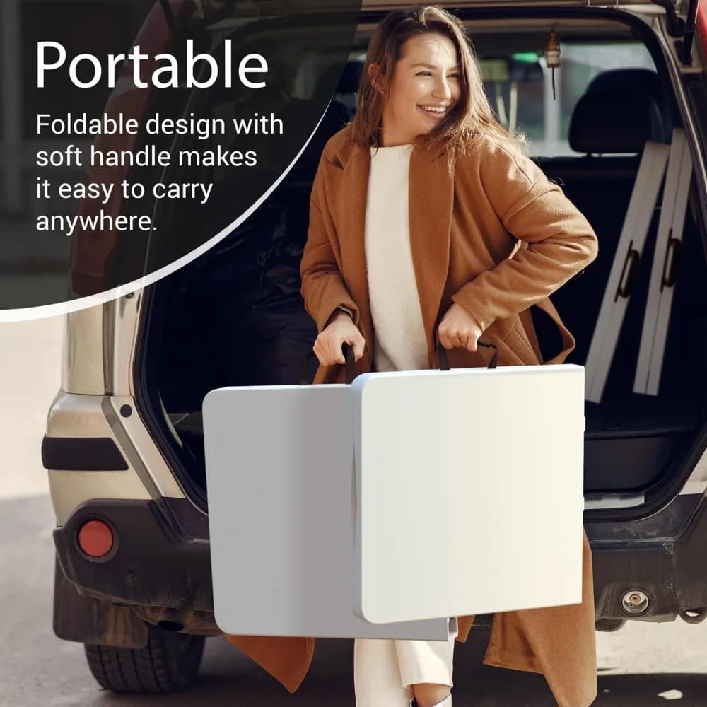 Table pliante de 4 pieds, robuste, portable, hauteur réglable, pieds en acier, poignée intégrée pour