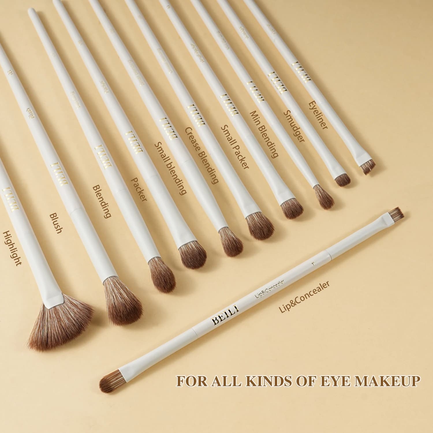 BEILI 15 pièces Beige Premium synthétique pinceaux de maquillage ensembles fond de teint correcteur 