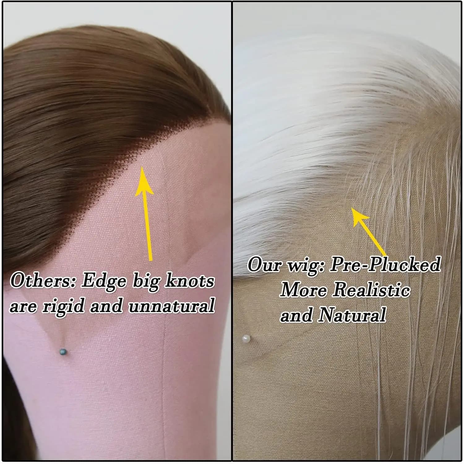 Perruque Lace Front Wig synthétique lisse et longue, cheveux lisses, platine blanc, naturel, demi-ma