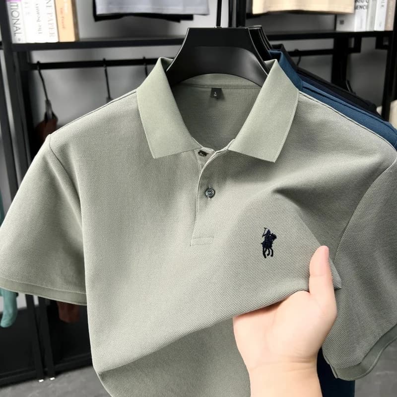 Designer marque 100% coton manches courtes polo chemise de luxe mode pony broderie hommes affaires l
