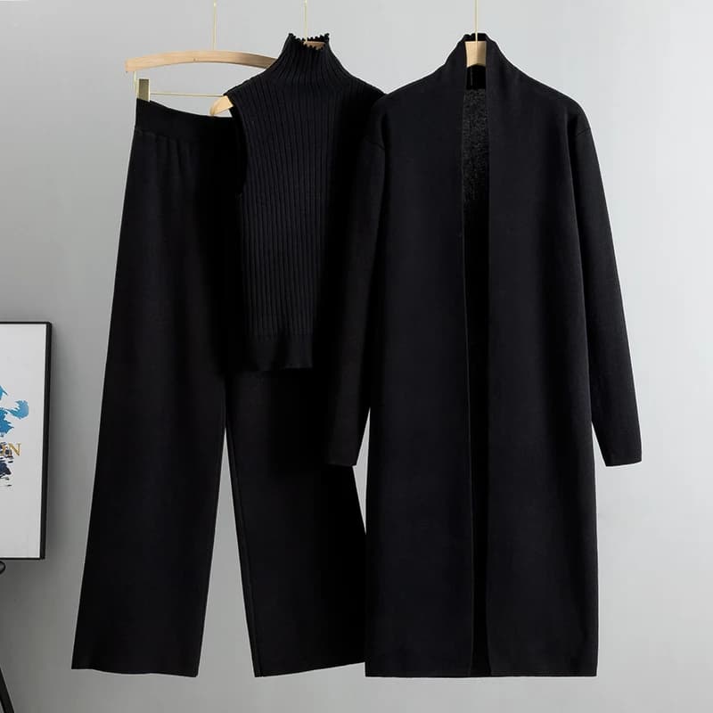 Ensemble 3 pièces élégant et tendance pour femme en tricot Hiver et Automne 2026 : Cardigan, Pull et