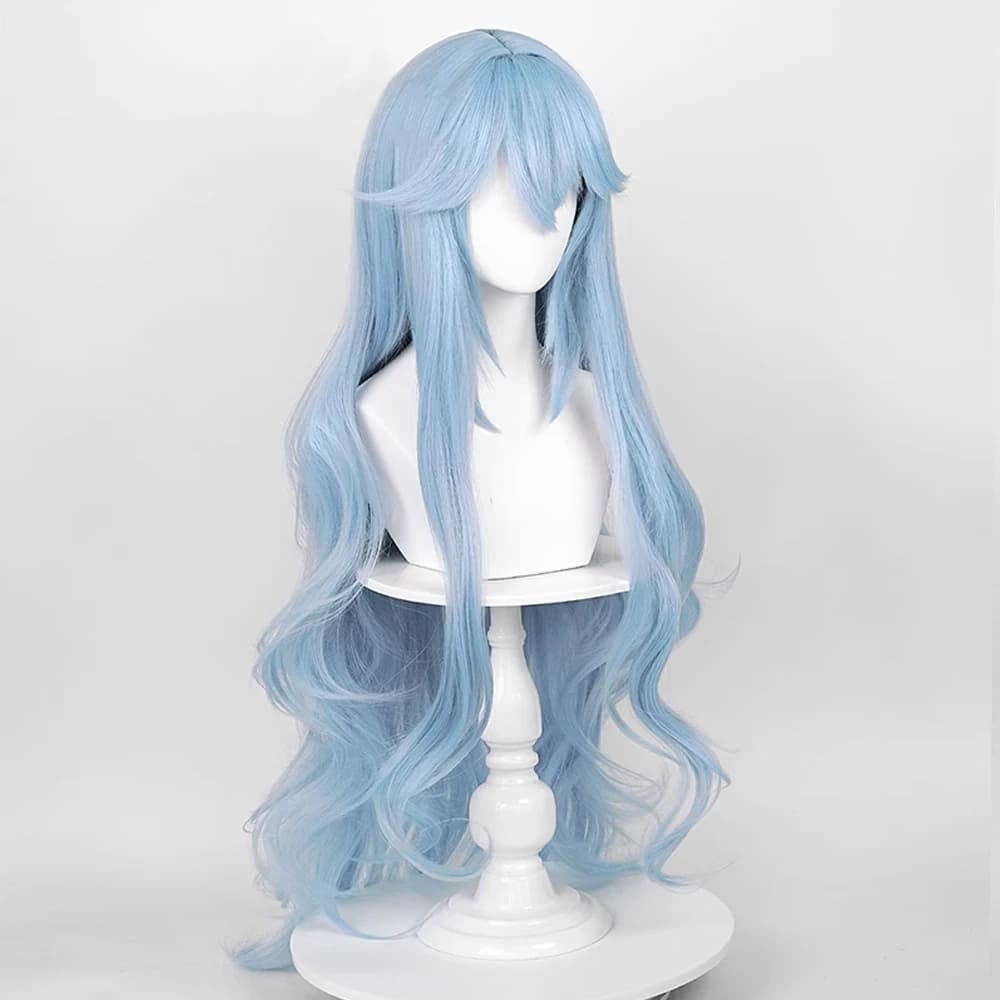 Perruque synthétique longue ondulée bleue pour femmes, avec frange, perruque moelleuse de jeu d'anim