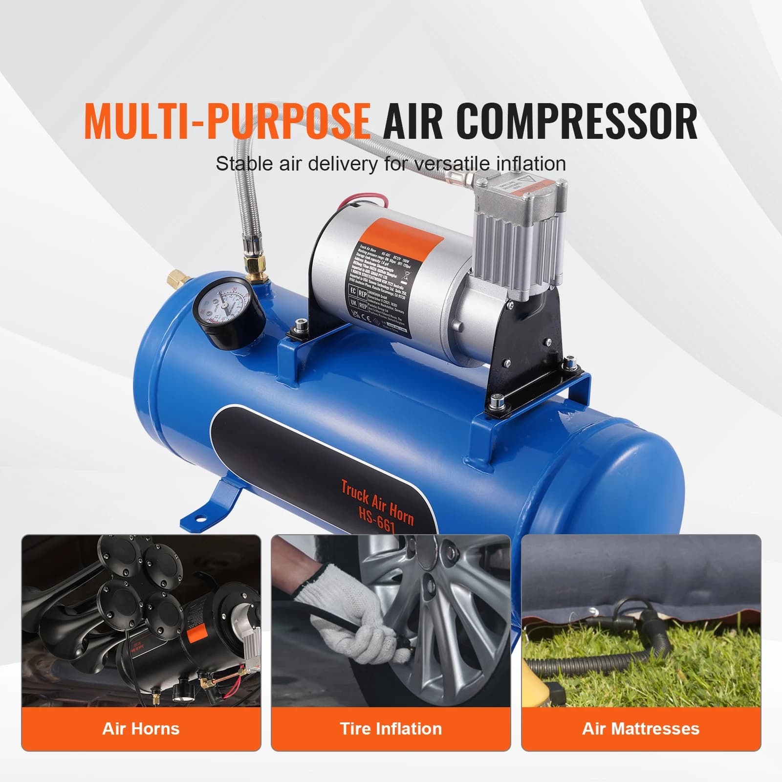 SucceBuy Compresseur d'air 12 V avec réservoir 1,6 gallons/6 L 120 psi Système de compresseur d'air 