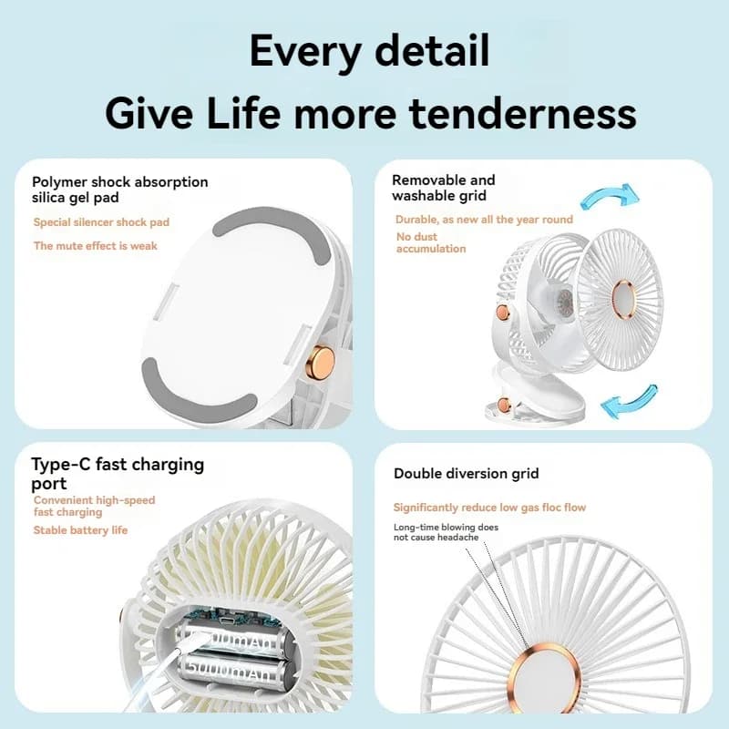 Ventilateur portable à suspension éolienne de 6 pouces, mini ventilateur silencieux à chargement USB