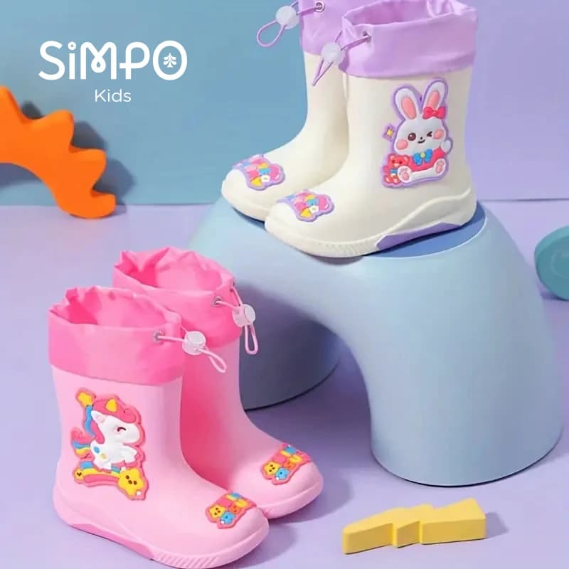 Bottes de pluie mi-mollet pour enfants, antidérapantes, durables avec cordon de serrage pour empêche