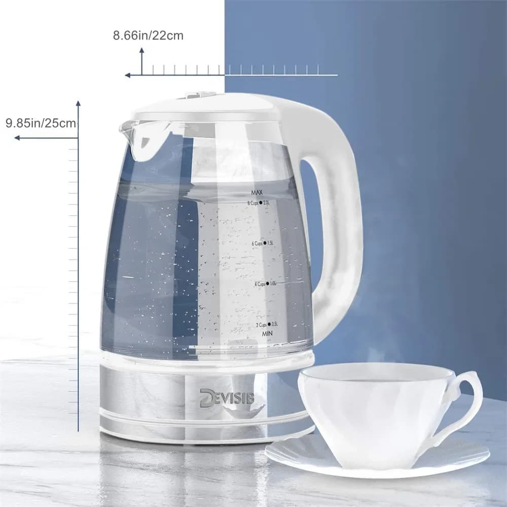 DEVISIB Bouilloire électrique en verre, ébullition rapide 2200 W, contrôle de la température, mainti