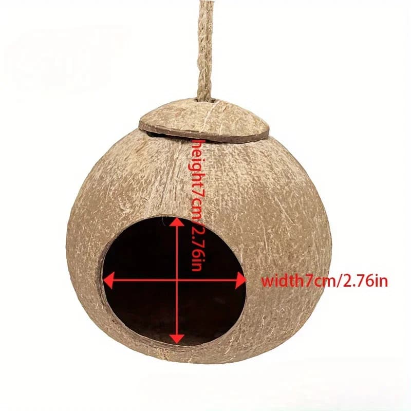 Nid d'oiseau en coquille de noix de coco naturelle, 1 pièce, avec lanière suspendue, pour perroquet,