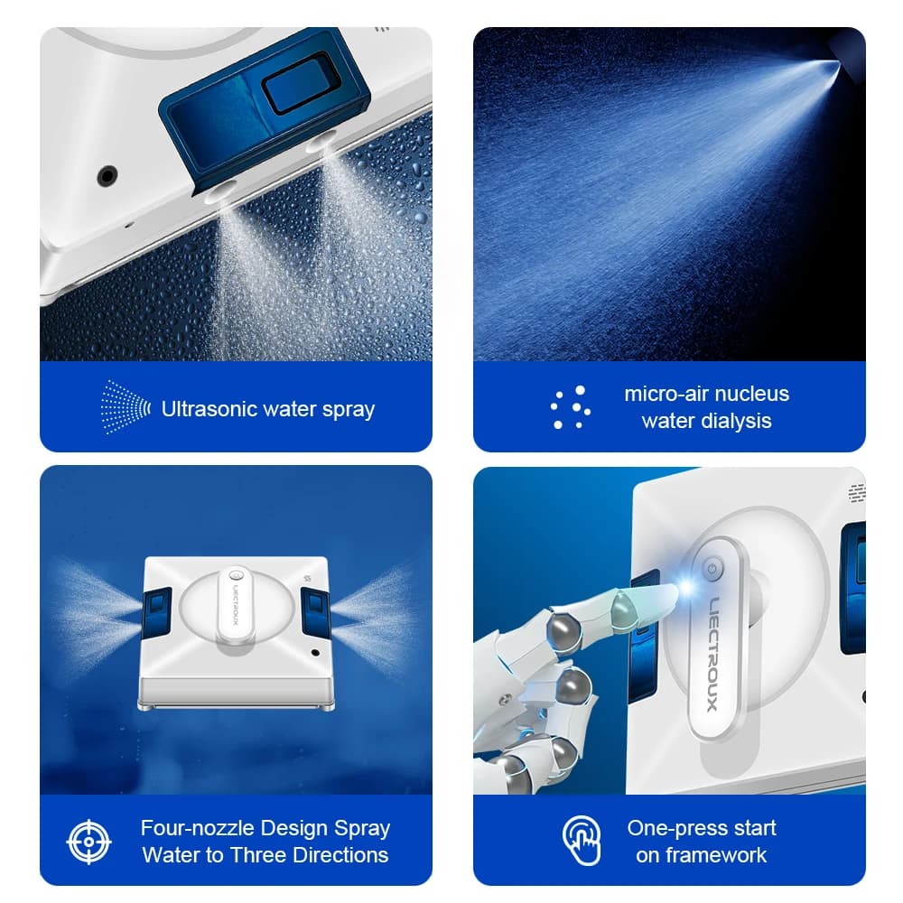 Robot nettoyeur de vitres Liectroux YW509, pulvérisation d'eau bidirectionnelle, robot de nettoyage 