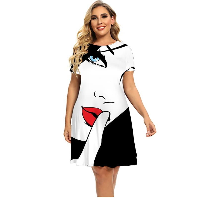 Robe de peinture abstraite 3D pour femmes, manches courtes, col rond, vêtements d'été décontractés, 