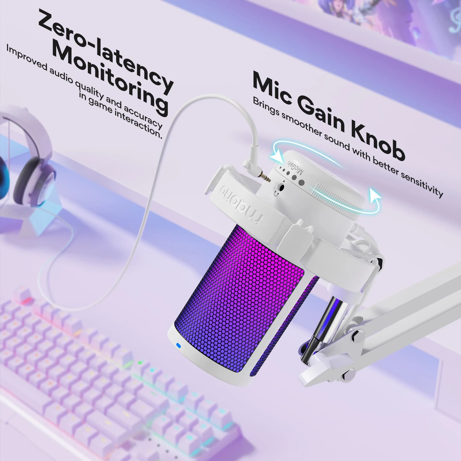 Microphone USB Gamerwave DGM20S, micro gaming, micro à condensateur, micro RGB, micro avec réduction
