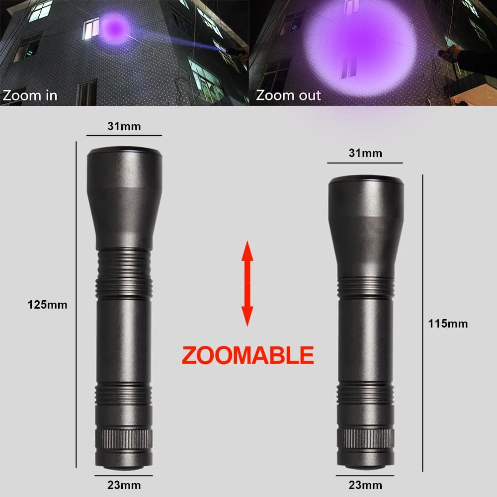 Lampe de poche UV 395nm lampes de poche à lumière noire Zoomable torche UV lampes de poche à lumière