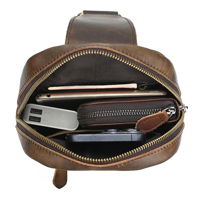 Sac de poitrine en cuir décontracté pour hommes, sacs de poitrine rétro pour hommes, sac à bandouliè