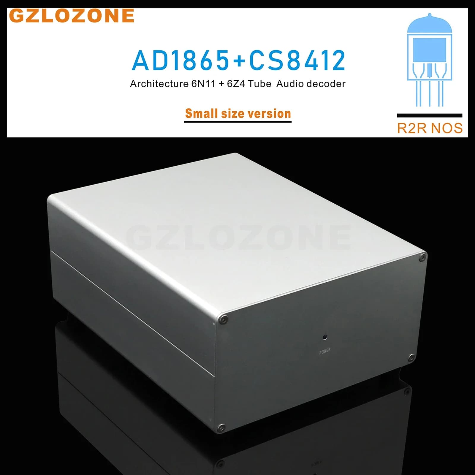 R2R NOS AD1865 + CS8412 Décodeur audio architecture 6N11 + 6Z4 Tube DAC ARGENT/NOIR (en option)