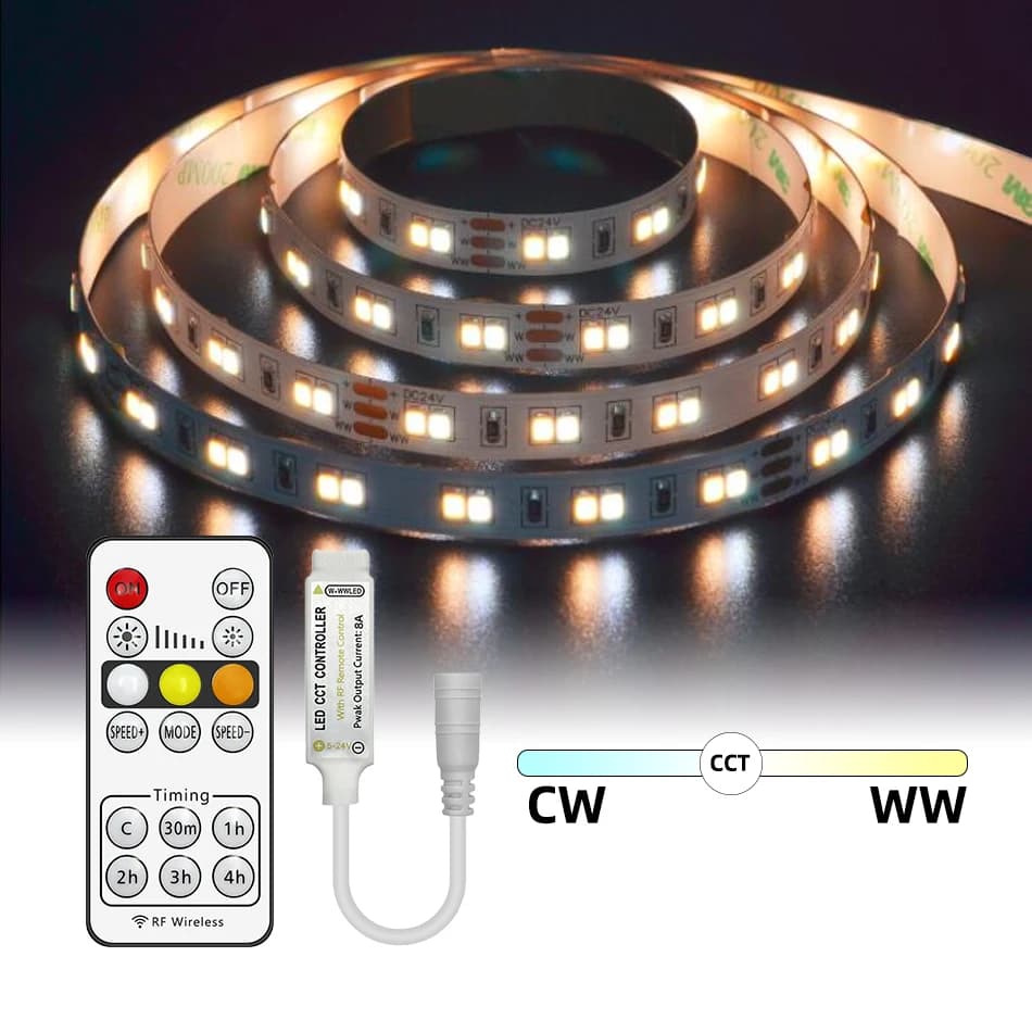 Variateur LED double couleur 5V 12V 24V, télécommande sans fil RF, prise USB DC, 3 broches 2700-6500