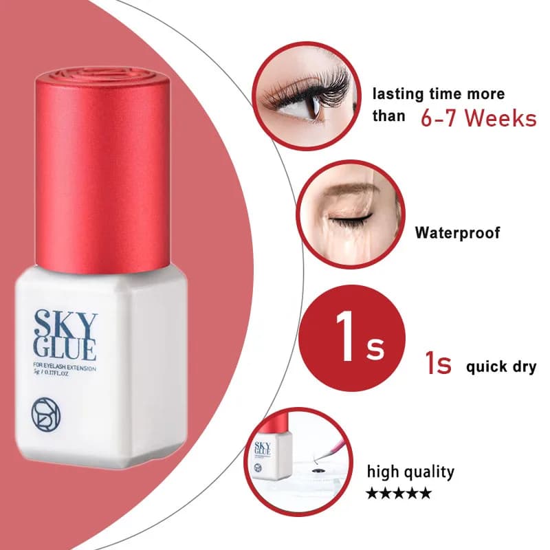 3 bouteilles SKY S + colle faux cils Extension fournitures corée 5ml noir rouge bleu capuchon beauté