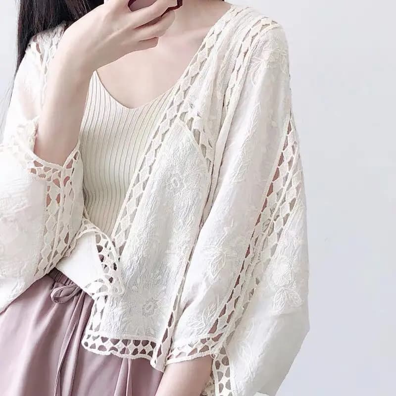 Espèrement-Cardigans d'été évidés pour femmes, vêtements fins, vintage, chic, gracieux, résistant au