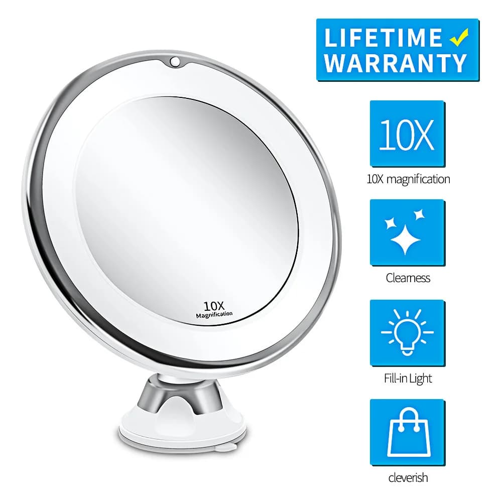 Miroir de vanité grossissant Flexible 10x avec lumières, éclairage à écran tactile, lampe de maquill