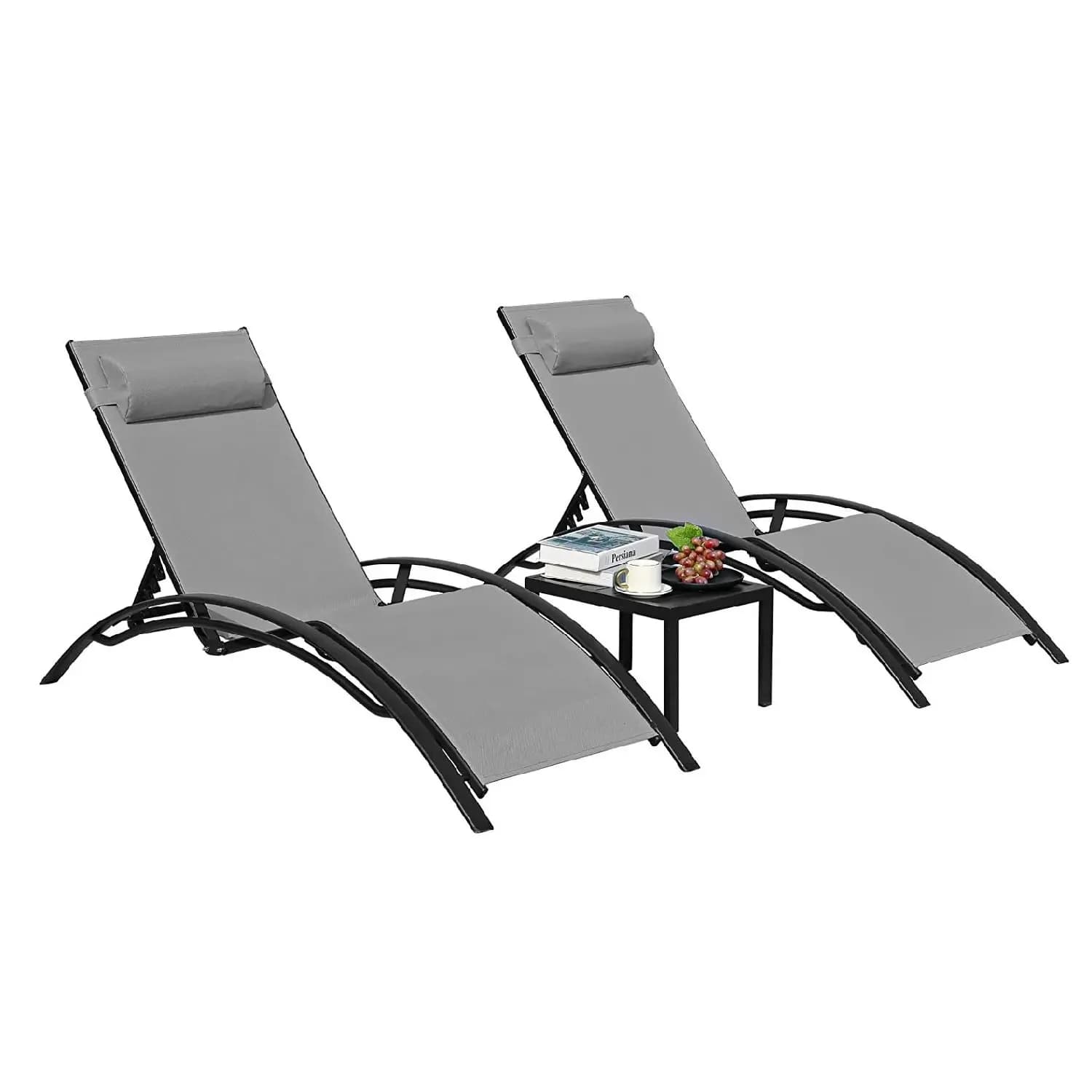 Chaise longue en aluminium pour l'extérieur, 5 positions réglables, table, piscine, jardin, plage, c