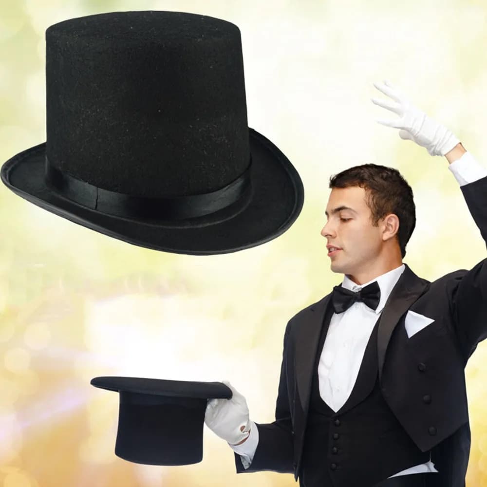 Chapeau haut-de-forme noir pour enfants et adultes, chapeau de magicien pliable de luxe, accessoire 