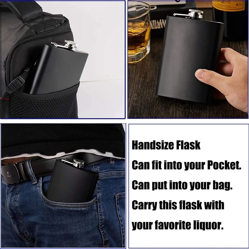 LMETJMA flacon de hanche noir mat pour liqueur en acier inoxydable anti-fuite avec ensemble de flaco