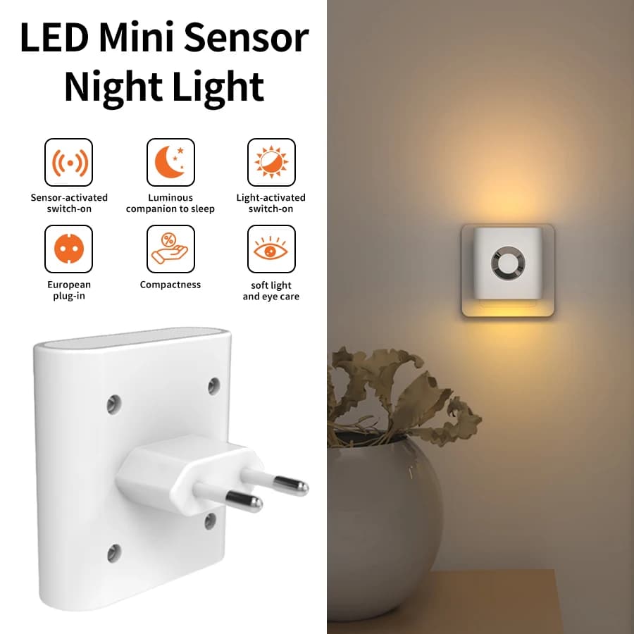 Lampe murale avec capteur de mouvement, prise EU, 220V 240V, éclairage blanc chaud, pour chambre à c