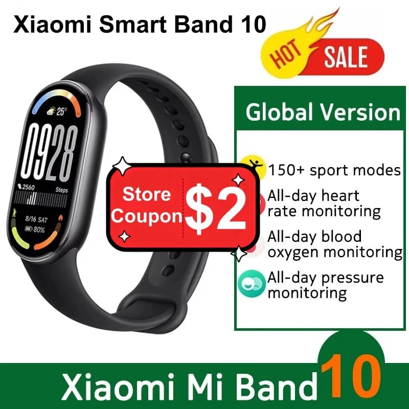Version mondiale Xiaomi Smart Band 10, 150+ modes sportifs, surveillance du sommeil, écran AMOLED de