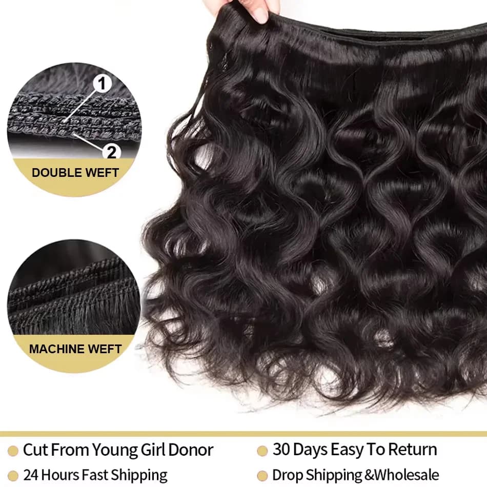Extensions de Cheveux Humains Naturels Bruts 16A, Ondulés, Non Traités, 30-40 Pouces, 3 ou 4 Paquets