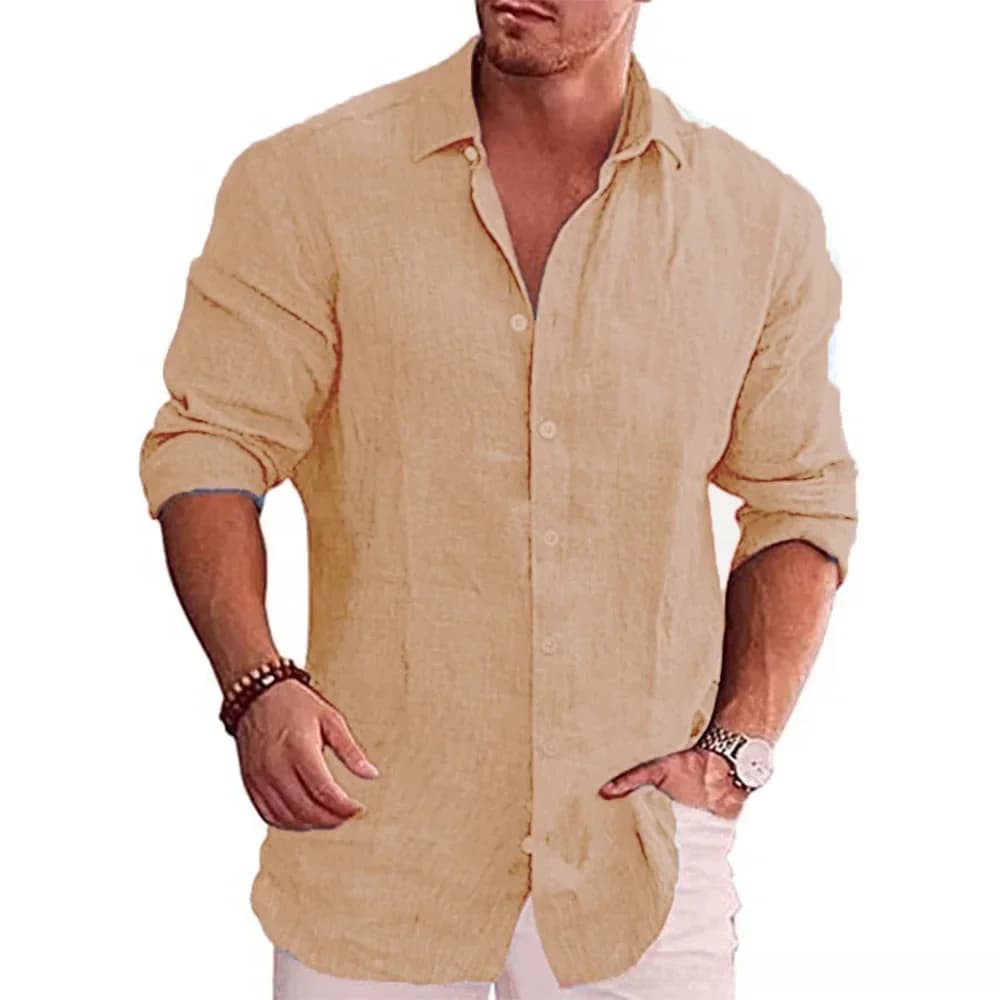 Chemise polyvalente à manches longues pour hommes, coton, lin, décontracté, style de villégiature, m