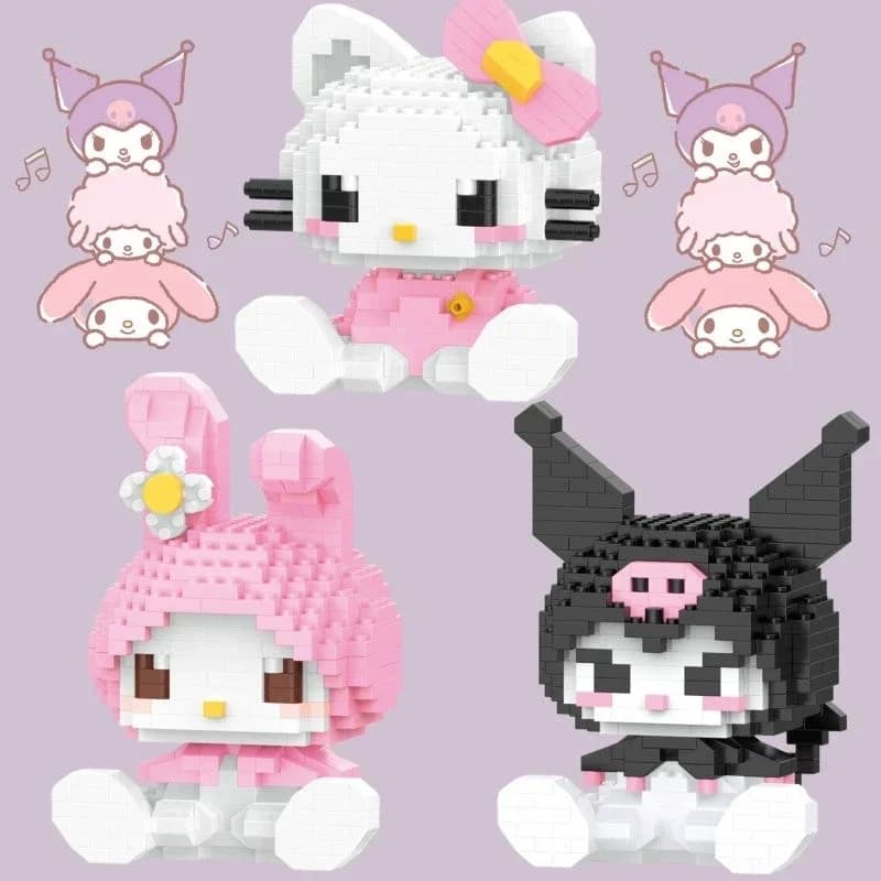 KEEPPLEY Sanrio Anime Hello Kitty My Melody Cinnamoroll Pompompurin Kuromi Blocs de construction pou