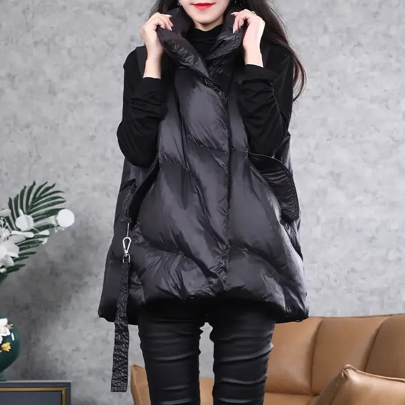 Gilet à col roulé en coton rembourré pour femme, gilet chaud, épissage irrégulier, grande taille, hi