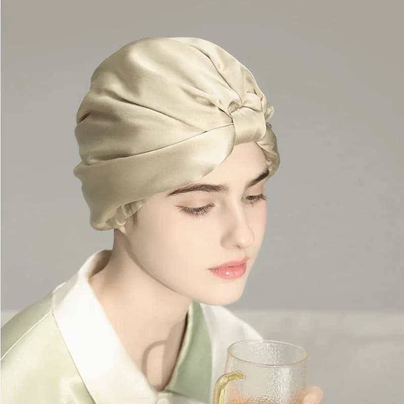 Bonnet de nuit en soie Pure, Bonnet de couchage en soie de mûrier, chapeau de perte de cheveux, Turb
