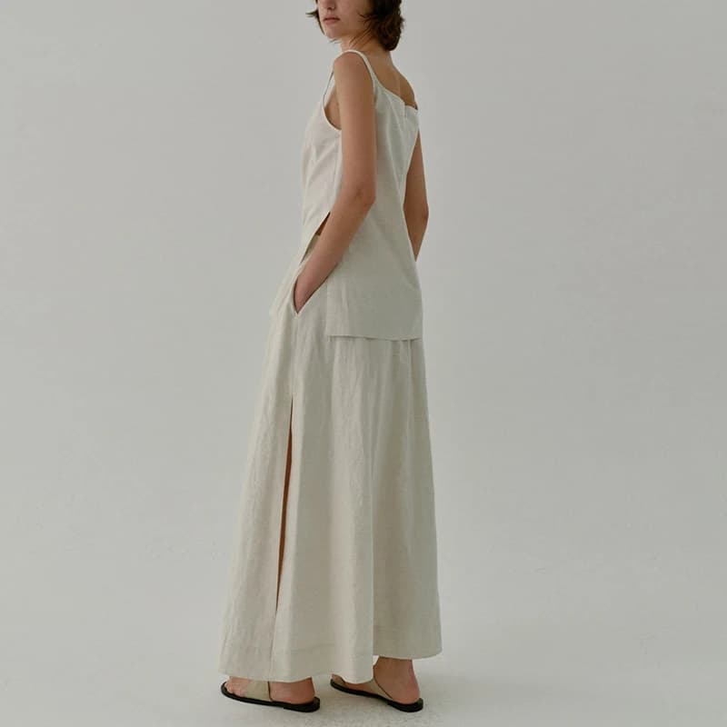 Jupe Chic en lin Vintage fendue sur le côté pour femmes, couleur unie, coton et lin, nouvelles jupes