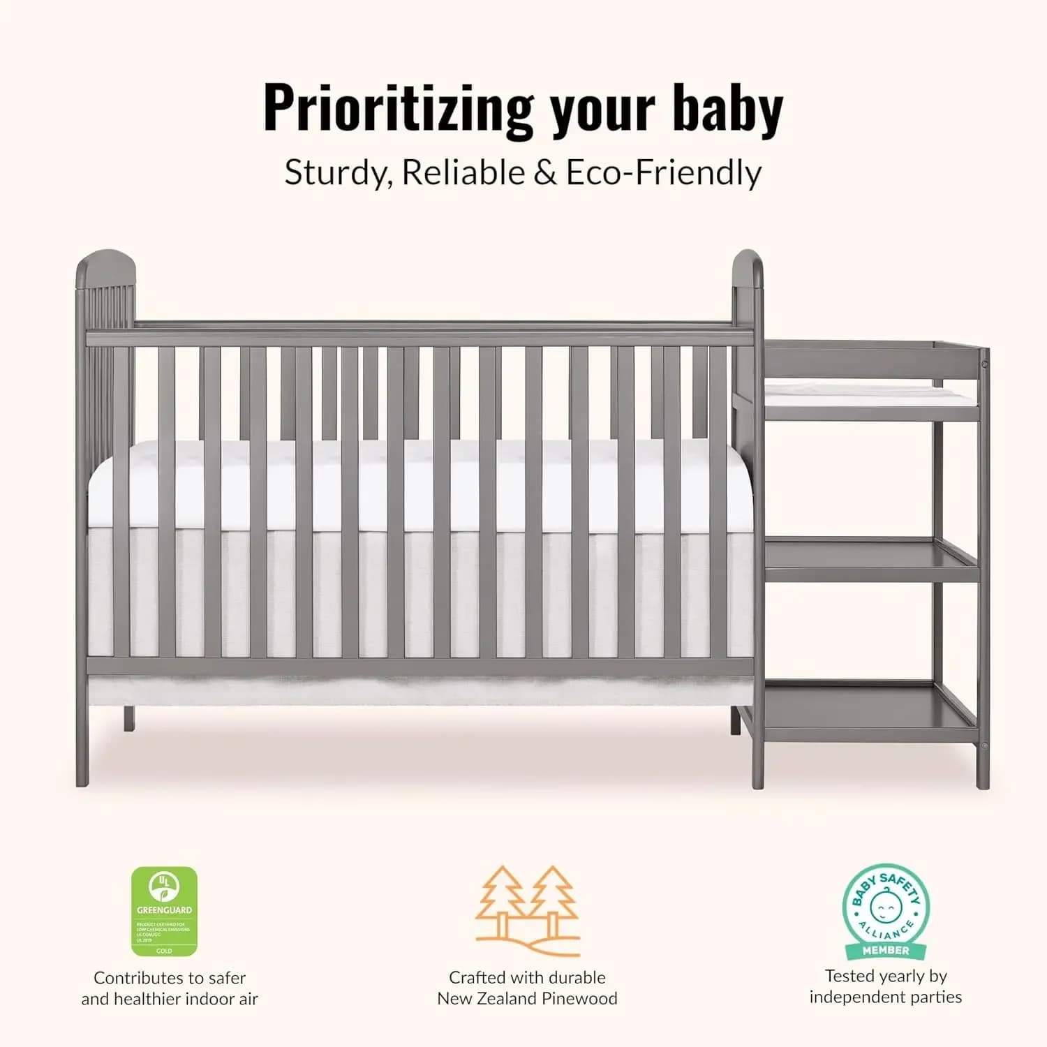 Best-seller [Prix réduit !] Lit bébé convertible 3-en-1 Anna avec table à langer et rangement, gris 