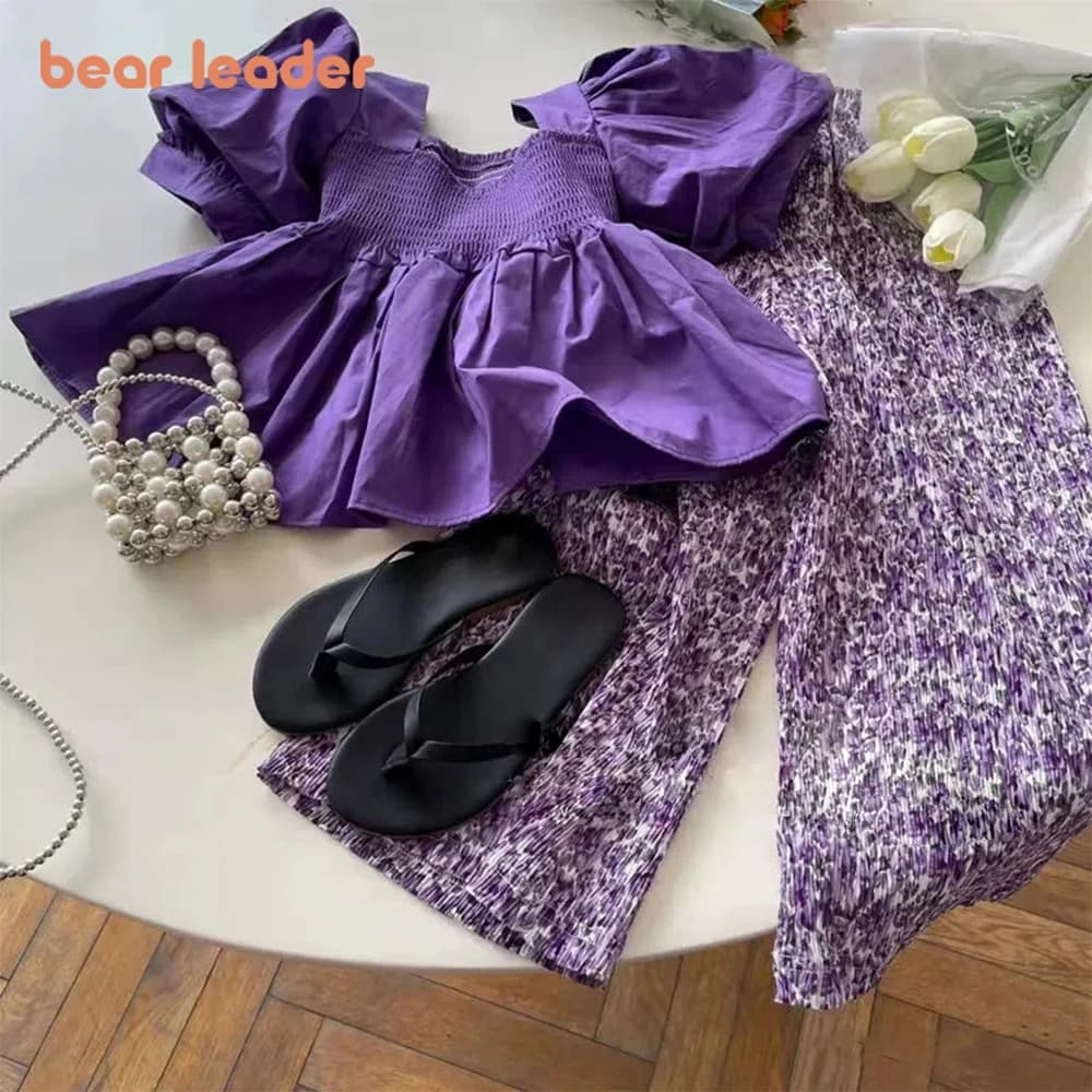 Bear Leader – costume d'été pour filles, hauts à manches courtes + pantalons à fleurs, ensembles de 