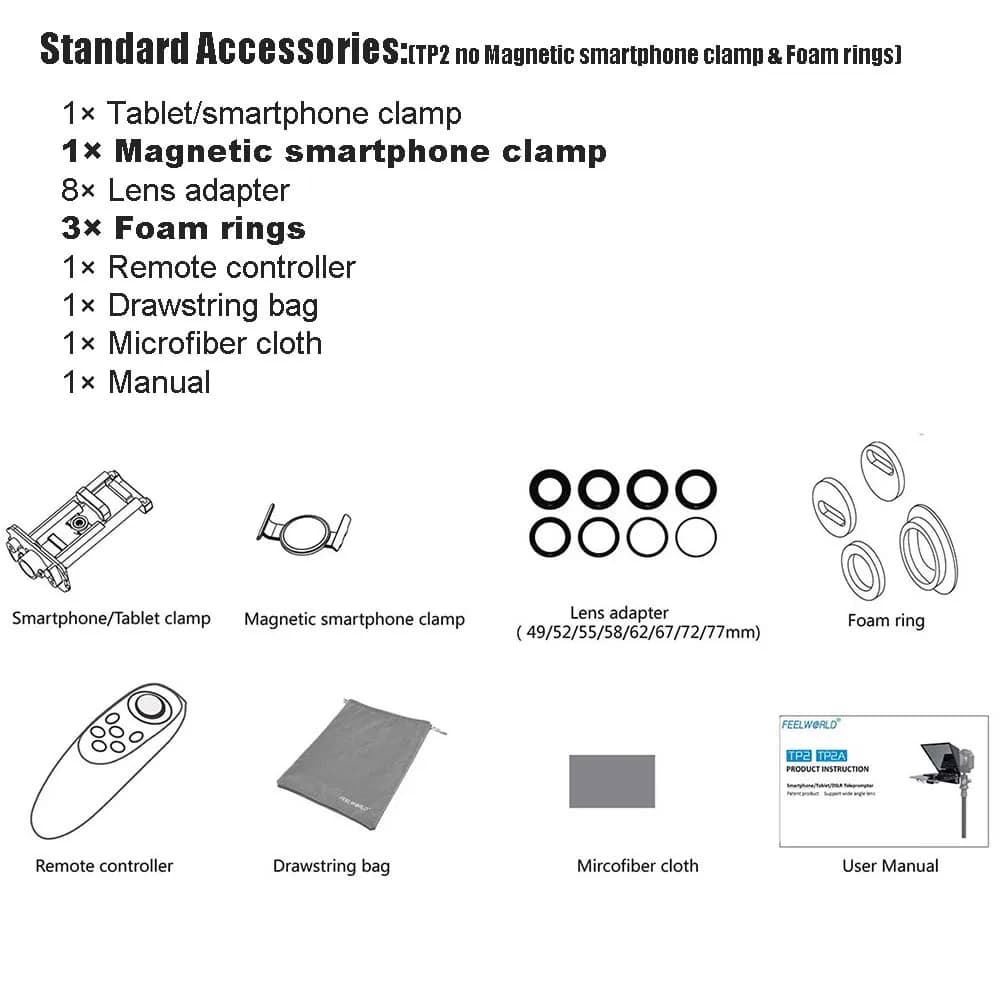 FEELWORLD – téléprompteur Portable TP2A, supporte moins de 8 pouces, prise de vue DSLR, Smartphone/t