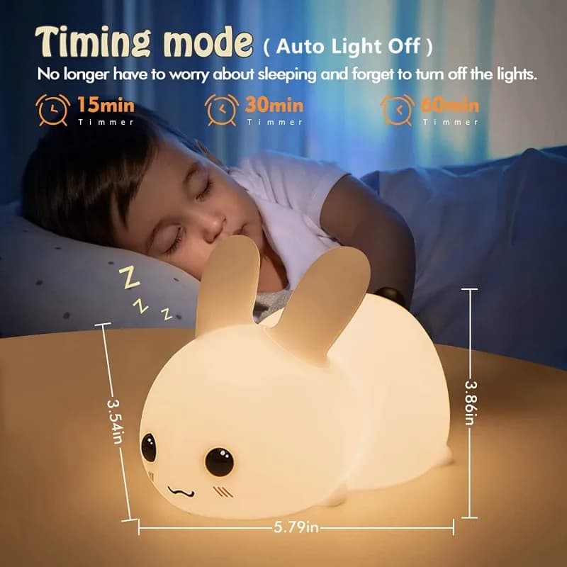 Lampe LED en Forme de Lapin en Silicone Rechargeable RVB pour Enfant, Veilleuse avec Télécommande, I