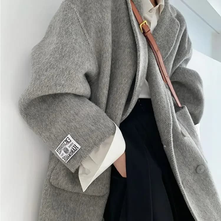 Smile Aen-Manteau en cachemire double face pour femme, veste longue en laine épaissie, style trempé