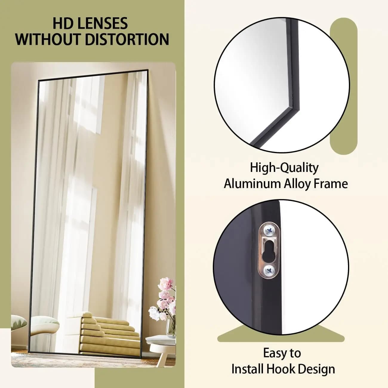 Miroir pleine longueur, 71 "x 26" sur pied suspendu ou penché contre le mur miroirs de sol Dressing 