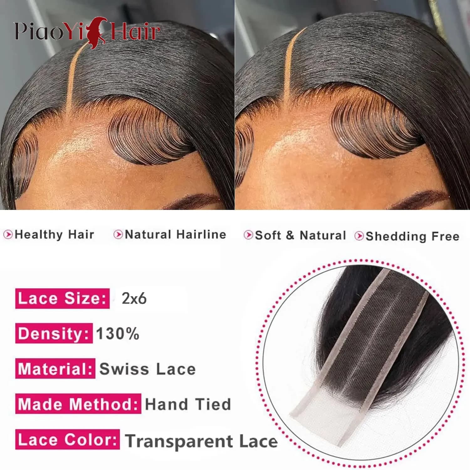 2x6 dentelle fermeture brésilienne cheveux humains 14-24 pouces droite Remy cheveux humains dentelle