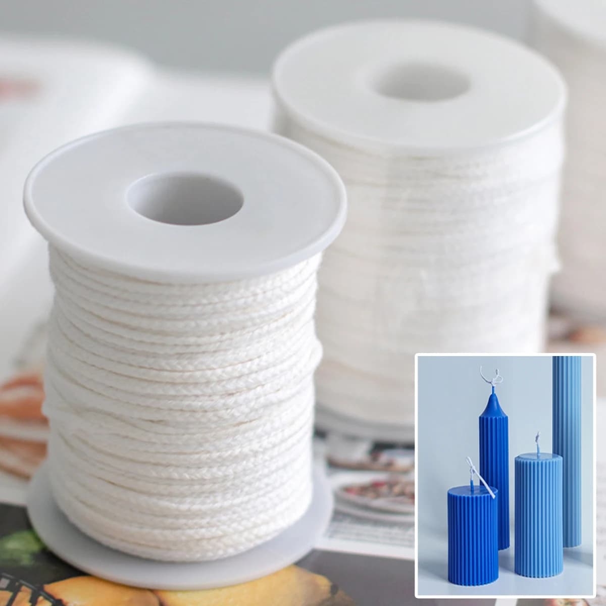 Mèche de bougie blanche en coton tissé, 61 mètres/rouleau, bobine, matériel de fabrication de bougie
