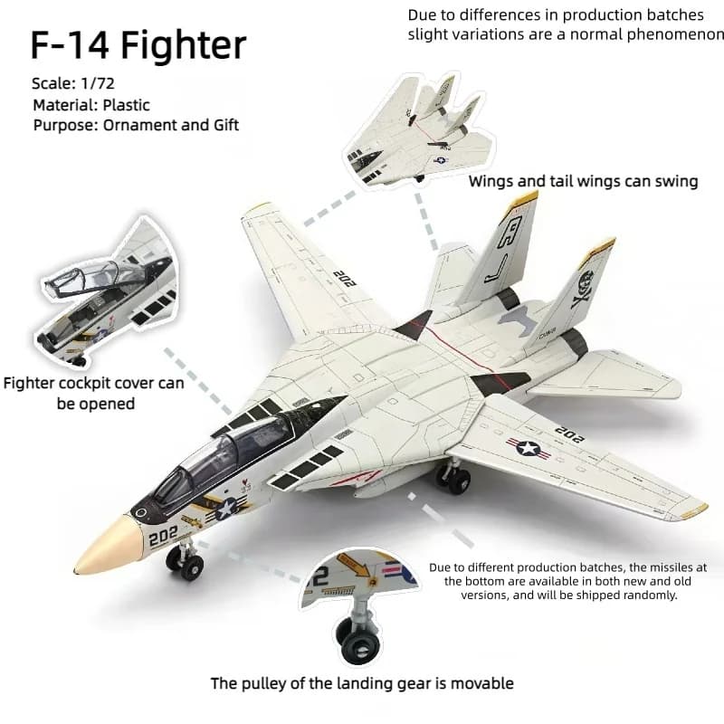 F-14 Fighter, 1:72, modèle d'avion en plastique assemblé (y compris présentoir), présentoir et colle