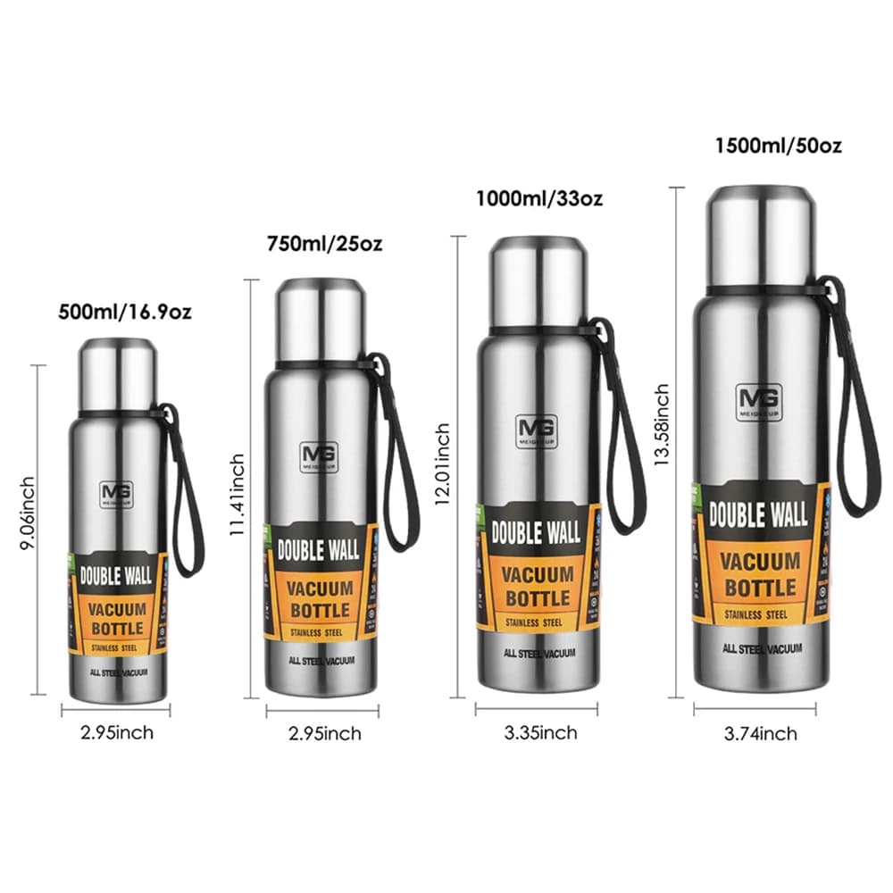 Bouteille thermique sous vide de grande capacité 500/1000ml, Double paroi en acier inoxydable 304, f