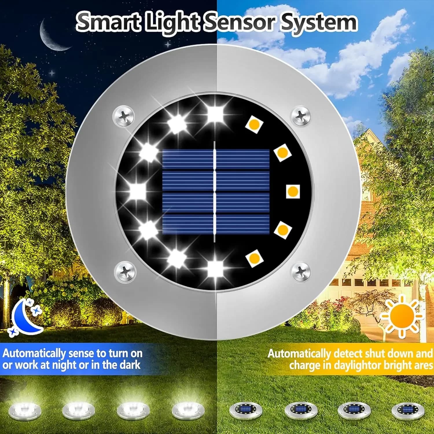 Lampes solaires au sol, décorations extérieures, lampes de jardin solaires à 12 LED étanches, lumièr