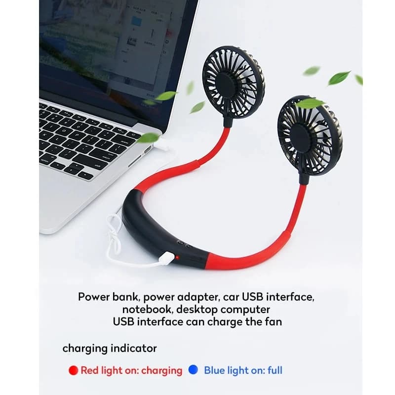 Mini ventilateur de sport, Portable, mains-libres, suspendu, Rechargeable, USB, 3 vitesses, réglable