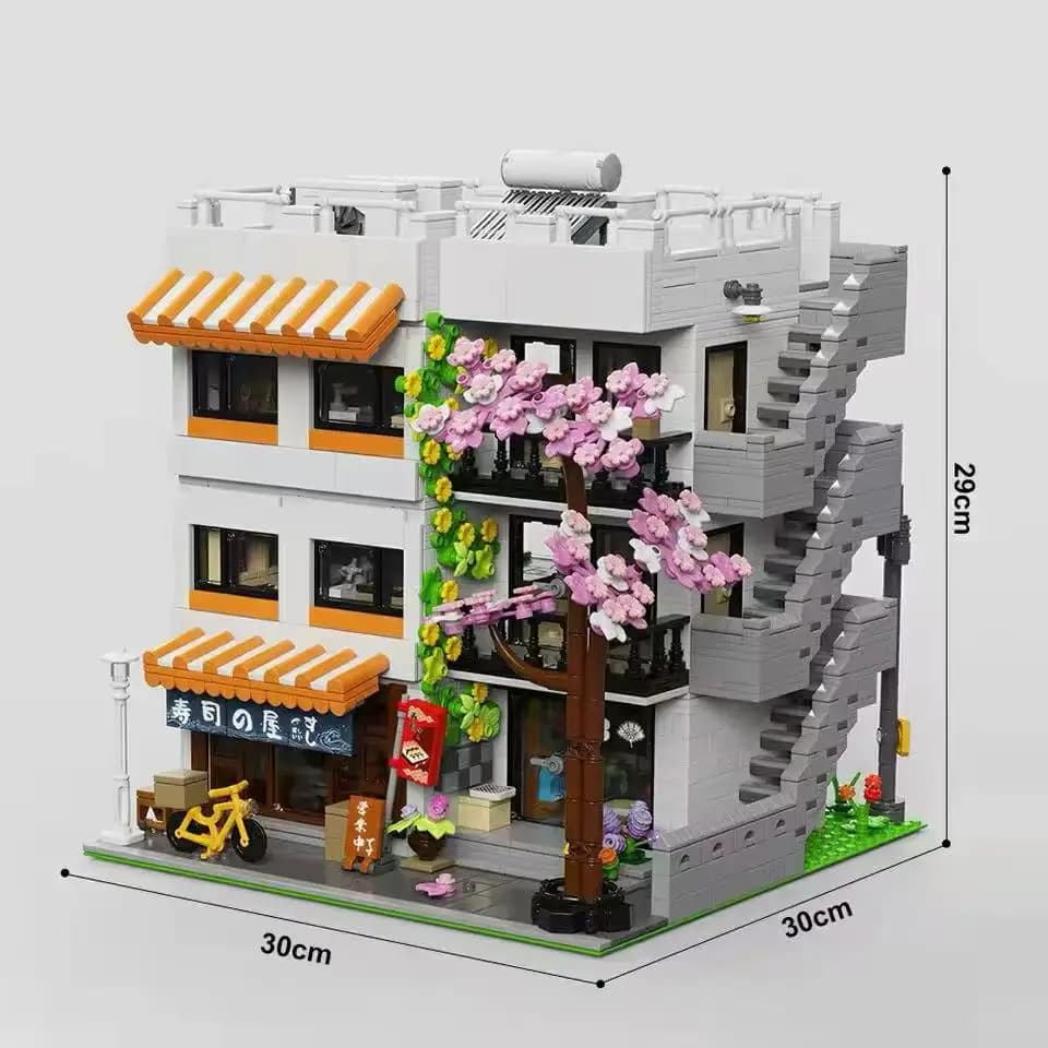 Ensemble de bâtiments d'appartements japonais avec éclairage, architecture urbaine, kit de modèle d'
