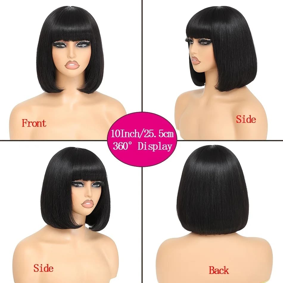 Lafino perruque droite perruques de cheveux humains avec frange frange partie centrale Bob dentelle 